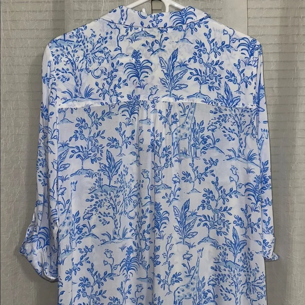Lilly Pulitzer Natalie Resort White Blue Button Front Tab Sleeve Cover Up